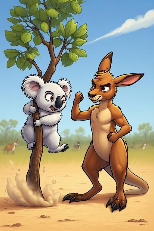 A koala and an angry kangaroo